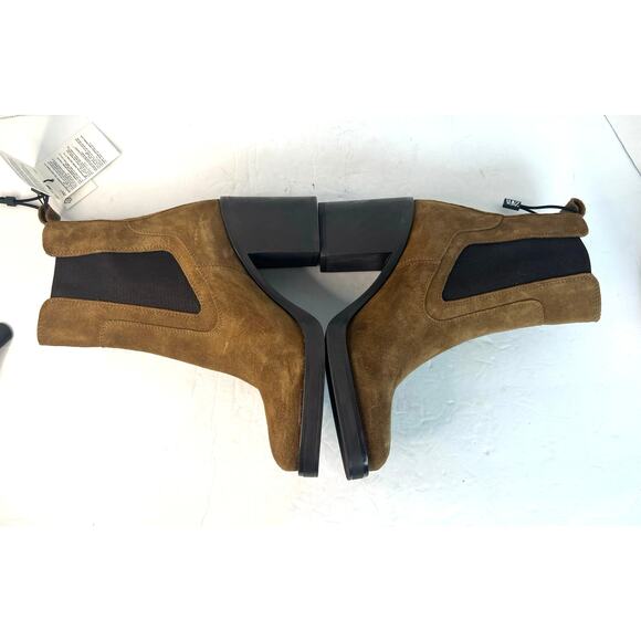 NWT Zara Brown Suede Chelsea High Block Heel Pull Tab Slip On Ankle Boots Sz 6.5 - Picture 4 of 10